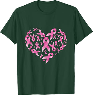 Breast Cancer Awareness Ribbon Heart Warrior T-Shirt - T-Shirt | Forest