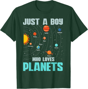 Just A Boy Who Loves Planets Solar System Kids Space Science T-Shirt - T-Shirt | Forest