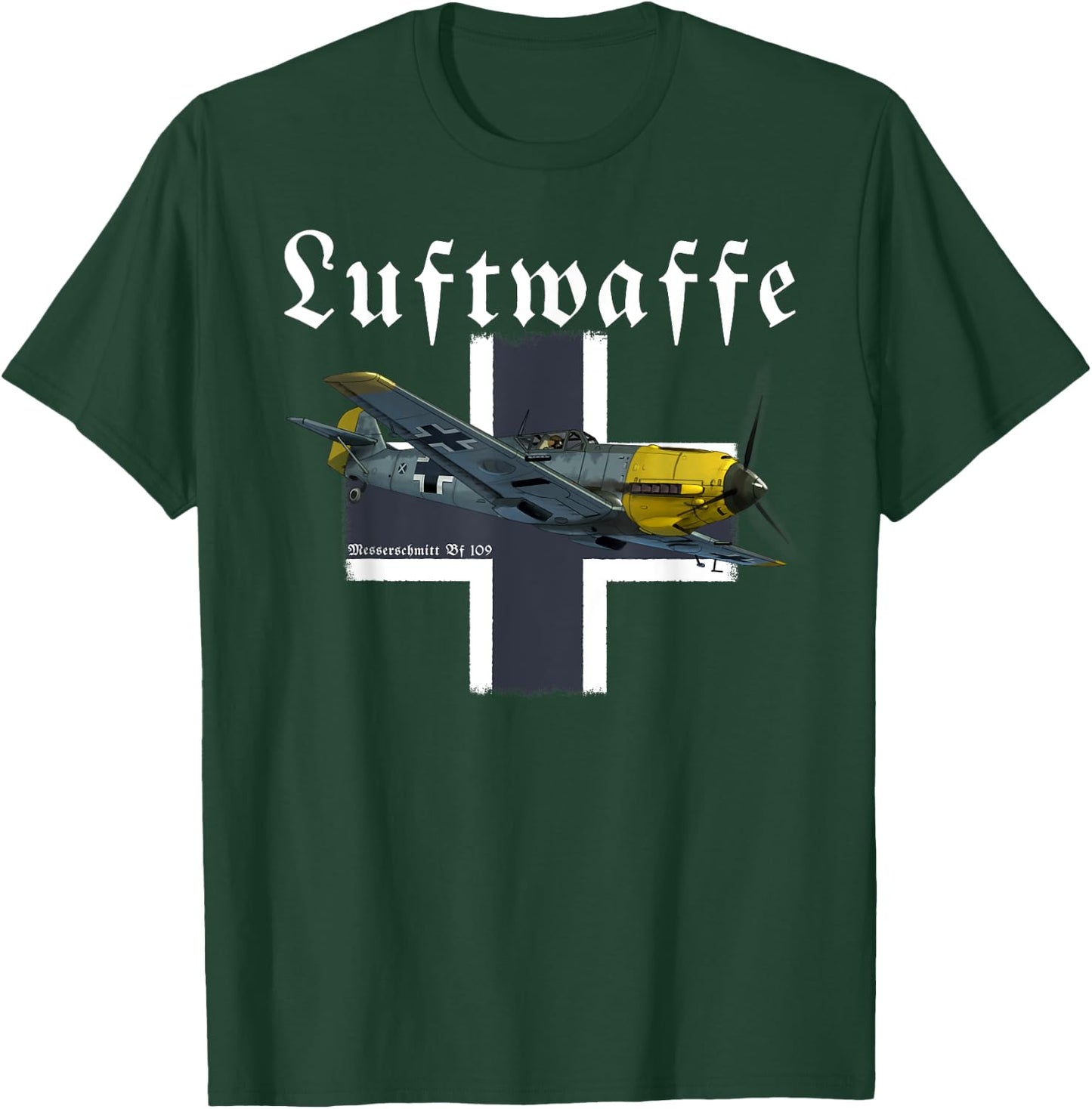 Military Aviation Graphic Design Gifts German Warbird I Messerschmitt BF-109 I WW2 Airplane Graphic Black -Adults Small Classic Fit Short Sleeve T-Shirt - T-Shirt | Forest