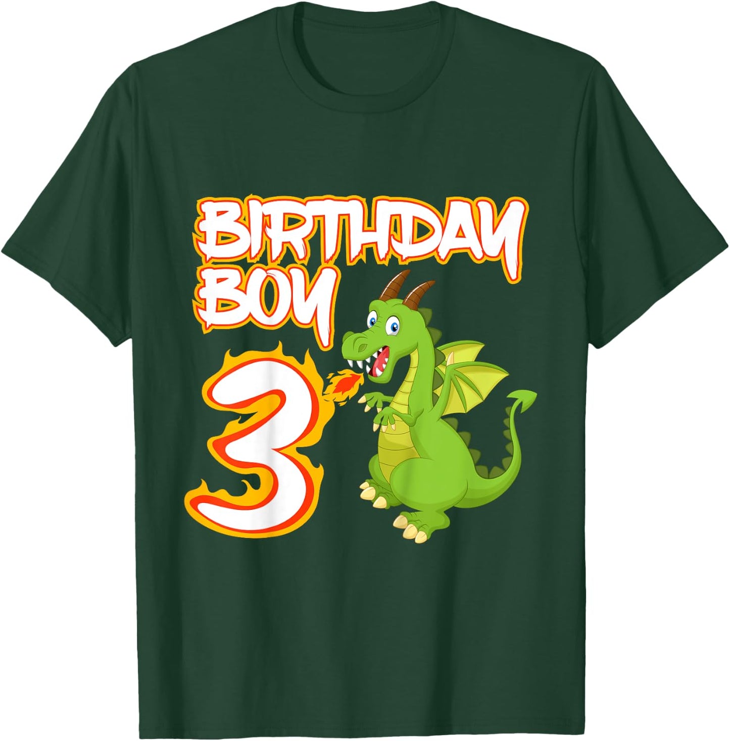 Kids 3 Year Old Dragon Birthday Boy Themed Party 3rd Gift T-Shirt - T-Shirt | Forest