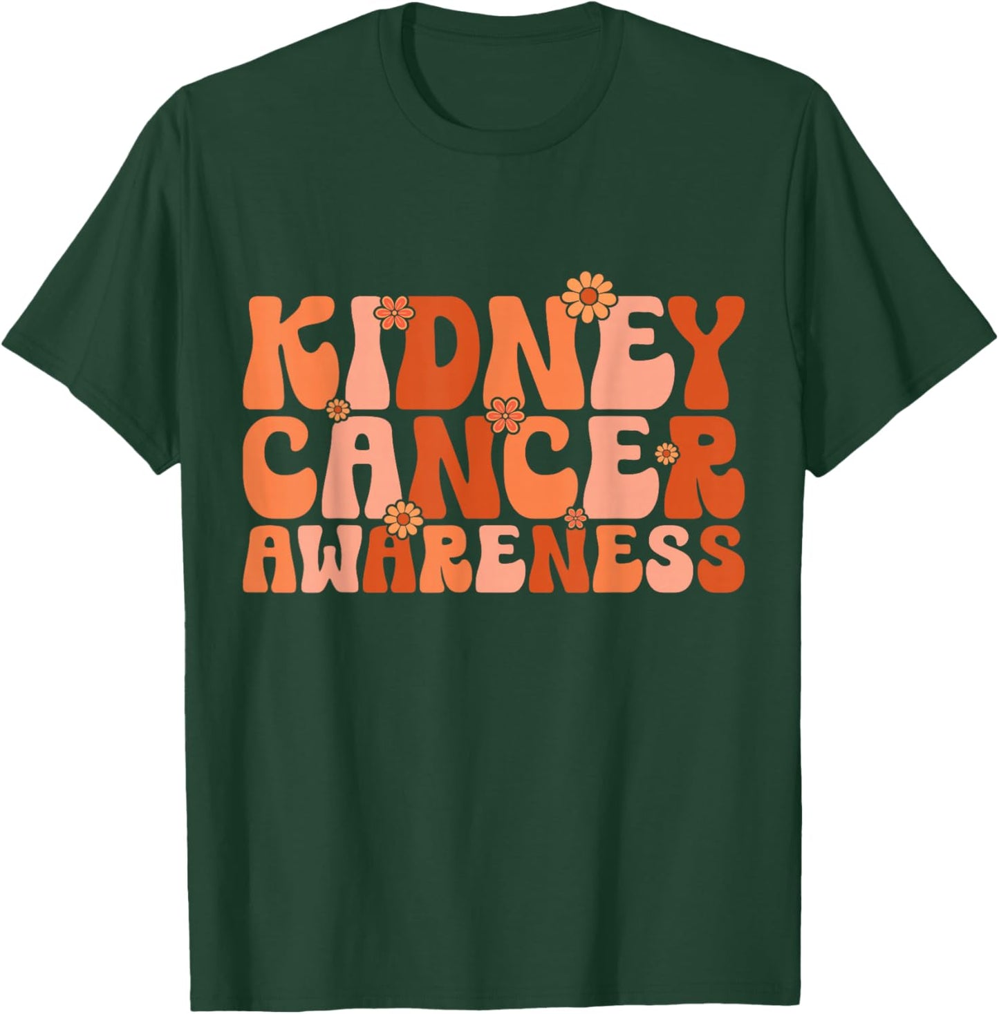 Kidney Cancer Awareness Groovy Floral Orange Ribbon T-Shirt - T-Shirt | Forest