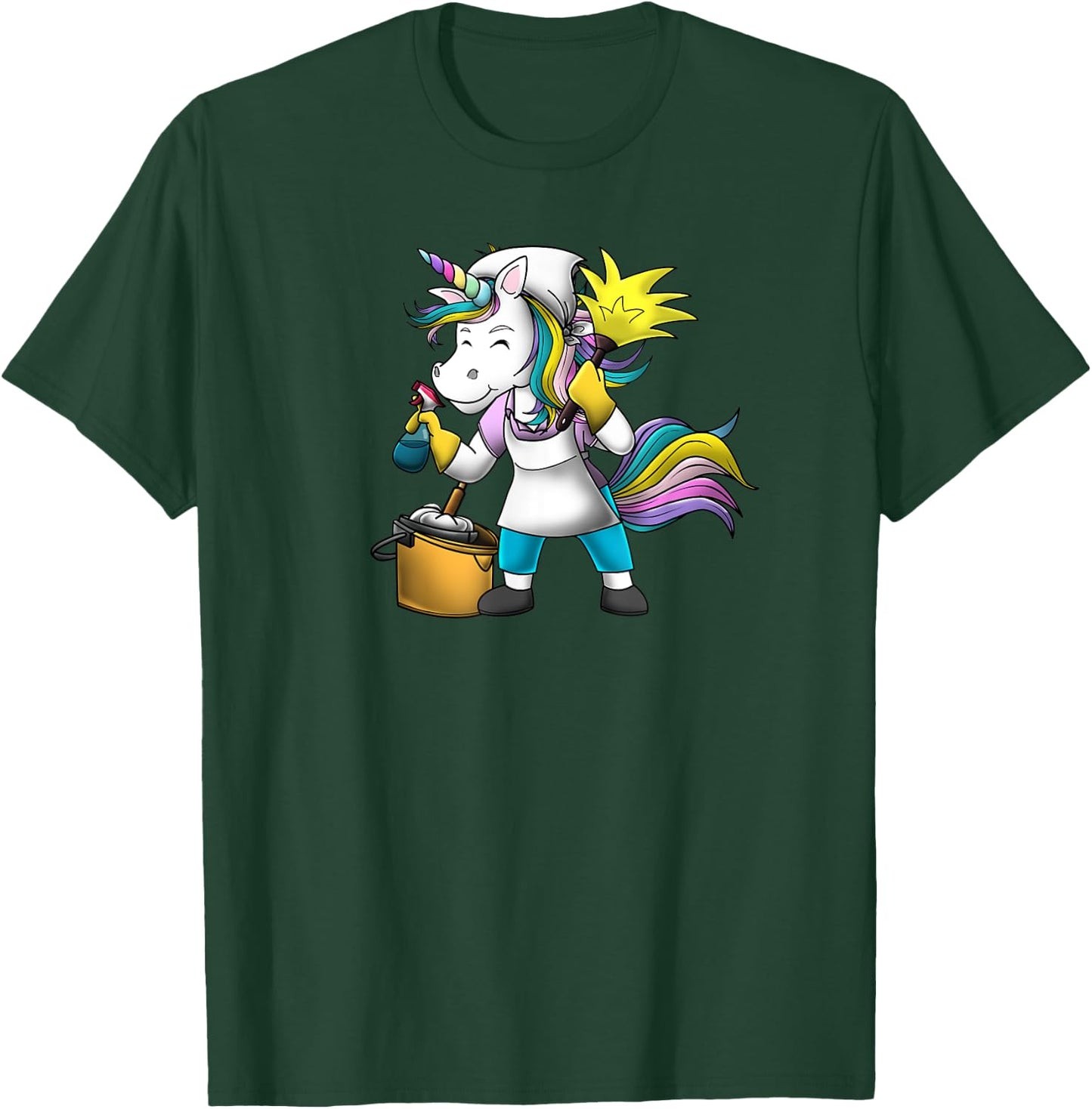 Unicorn Girl Funny Cleaning Lady Housekeeper Maid Service T-Shirt - T-Shirt | Forest