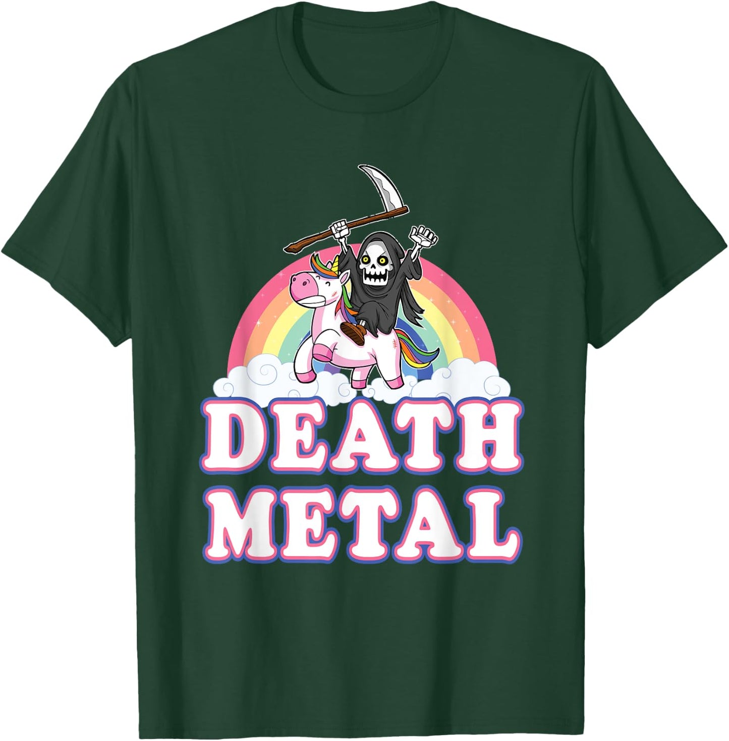 Death Metal Rock Music Halloween Grim Reaper Riding Unicorn T-Shirt - T-Shirt | Forest