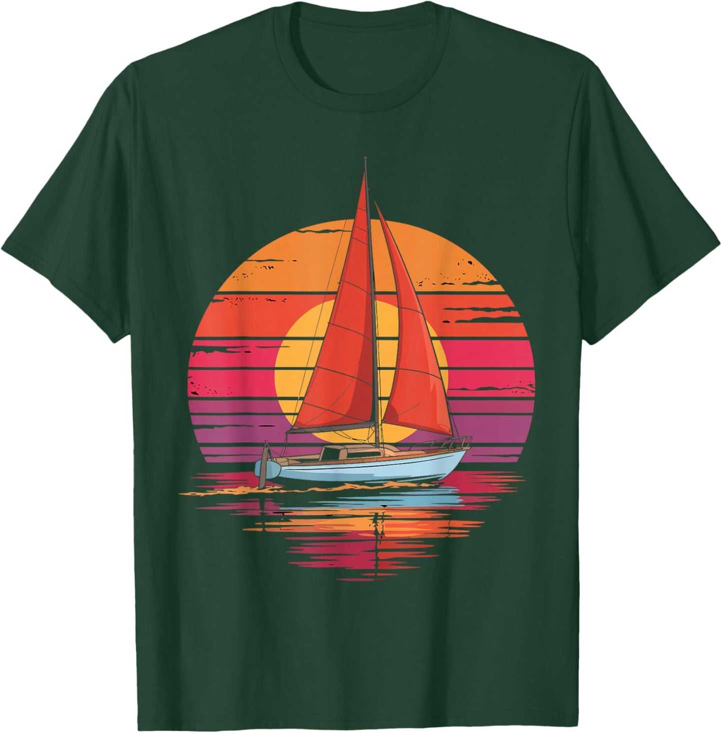 Retro Sailboat Ocean Sailing Lover Nautical Gifts Men Women T-Shirt - T-Shirt | Forest