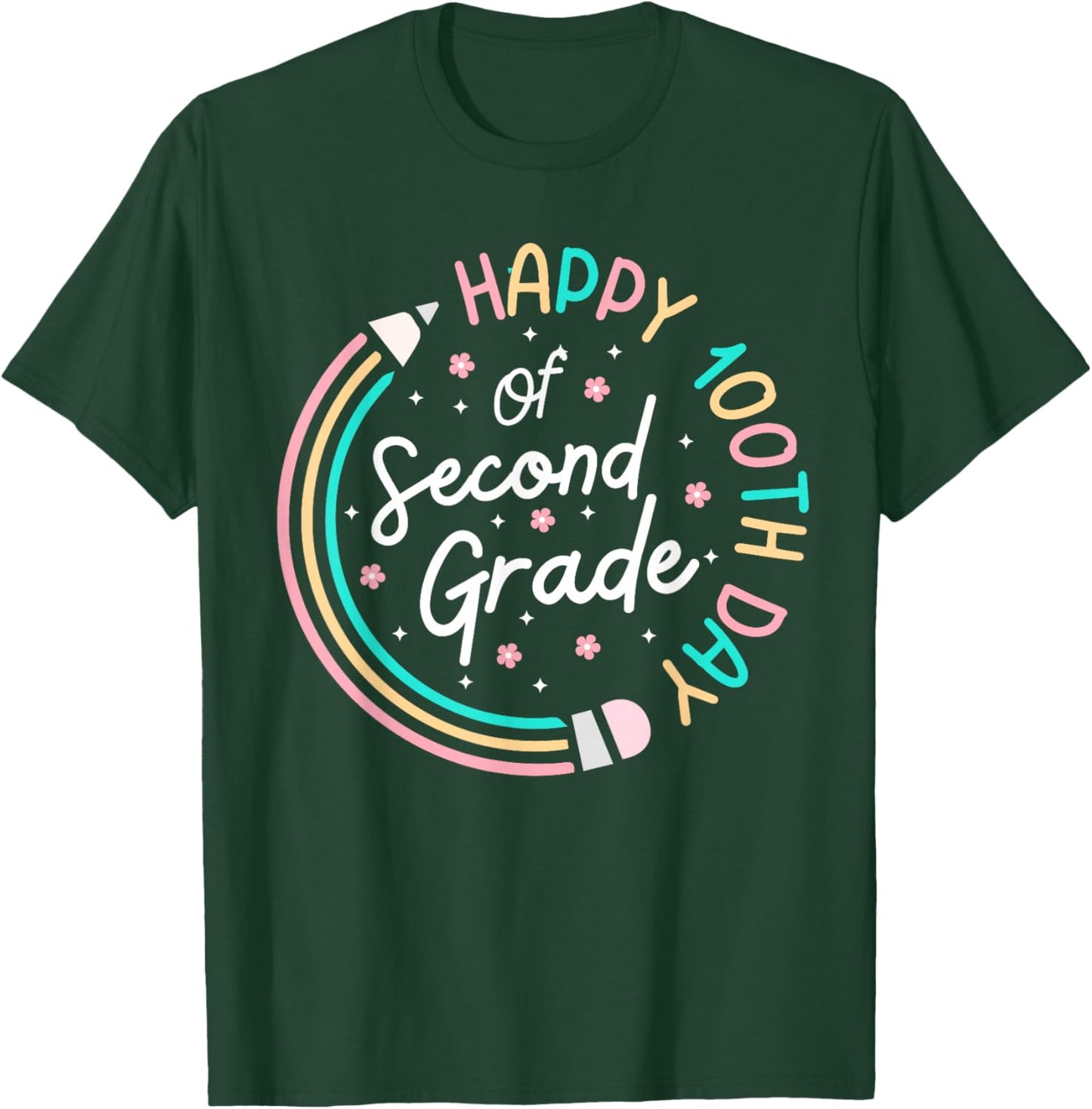Happy 100th Day 2nd Grade Retro 100 Days Of School Teacher T-Shirt - T-Shirt | Forest