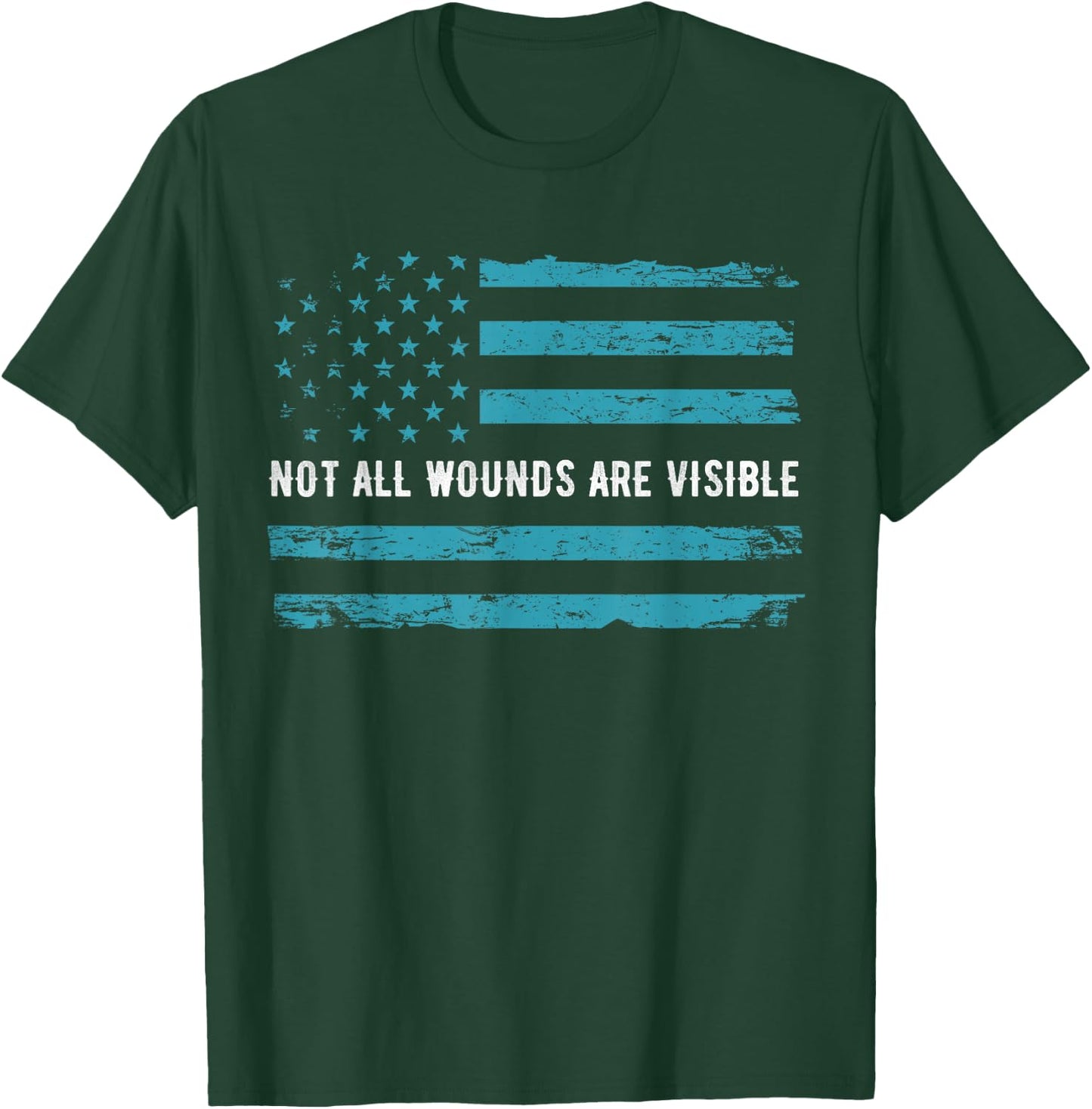 PTSD Awareness US Flag in Teal Color T Shirt Warrior Gift T-Shirt - T-Shirt | Forest