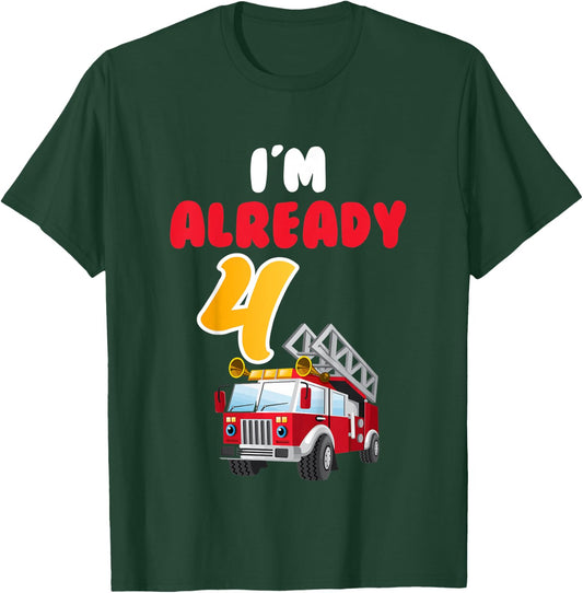 Kids 4 Years Old Birthday Boy Gift - I am already 4 fire T-Shirt - T-Shirt | Forest