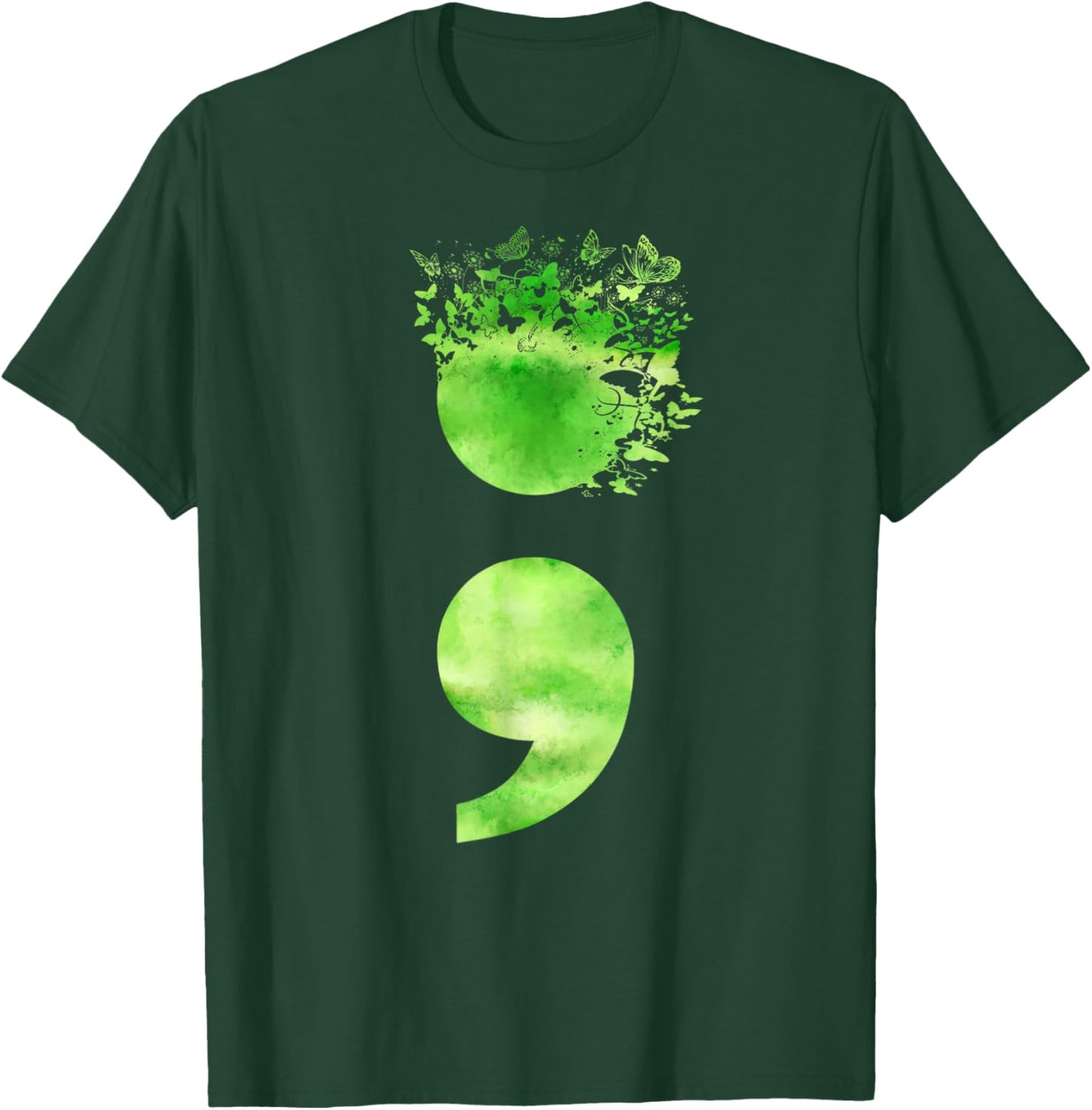 Semicolon Butterfly Retro Mental Health Matters Awareness T-Shirt - T-Shirt | Forest