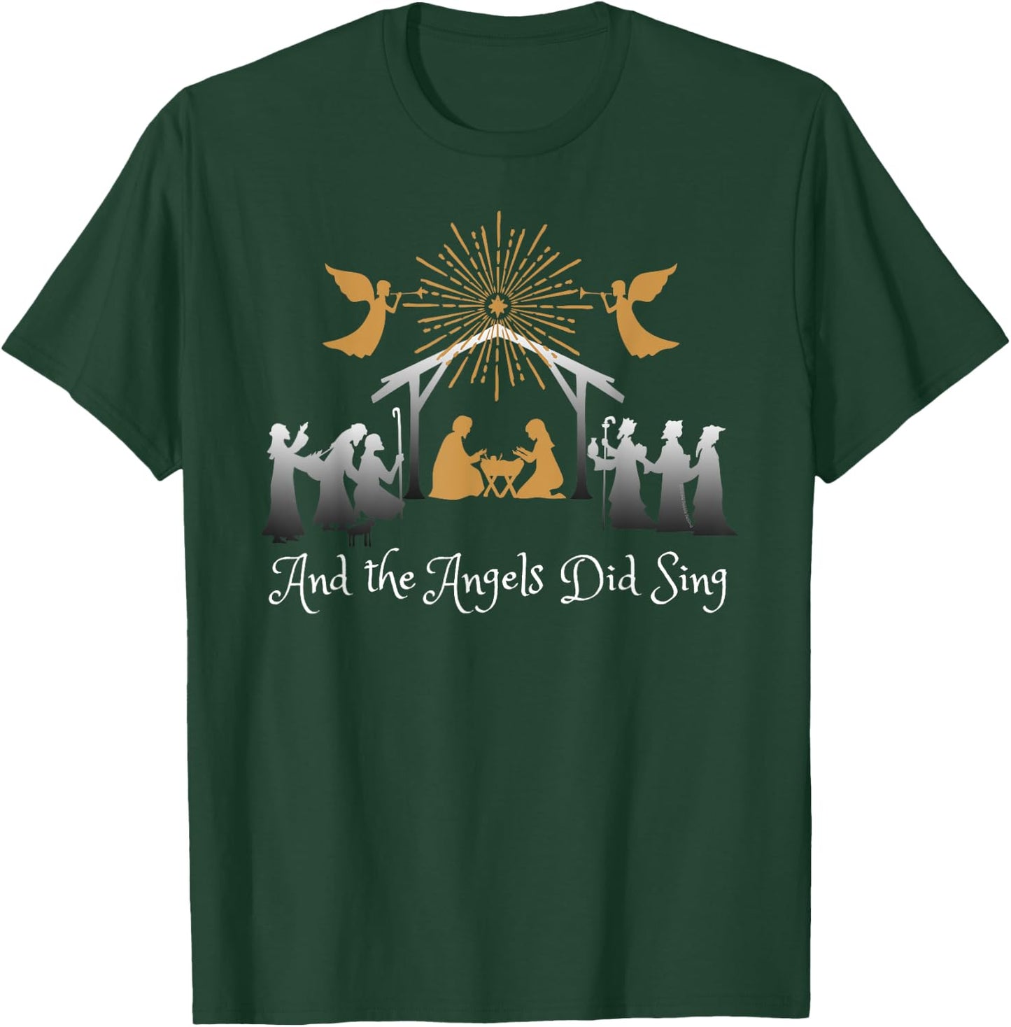 Dibble Dabble Designs Holidays Christian Nativity - And the Angels Did Sing -Adults Kids Black Short Sleeve T-Shirt - T-Shirt | Forest