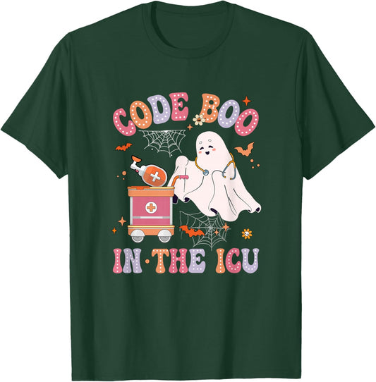 Ghost Code Boo In The Icu Nursing Nurse Halloween Costume T-Shirt - T-Shirt | Forest