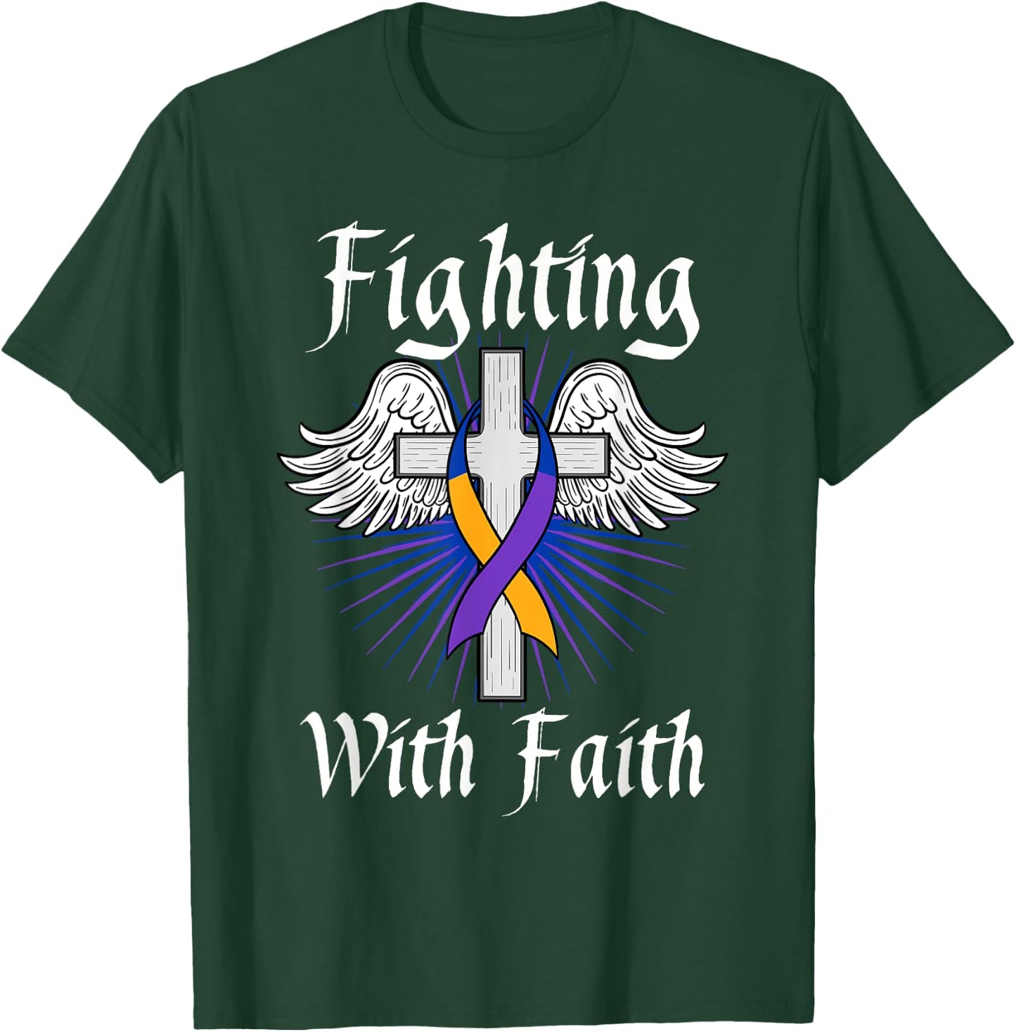 Fighting Faith Bladder Cancer Purple Blue And Yellow Dysuria T-Shirt - T-Shirt | Forest