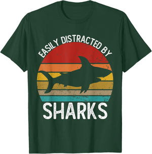 Easily Distracted By Sharks Shirts Vintage Shark T-Shirt - T-Shirt | Forest
