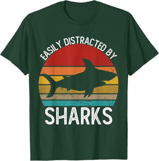 Easily Distracted By Sharks Shirts Vintage Shark T-Shirt - T-Shirt | Forest