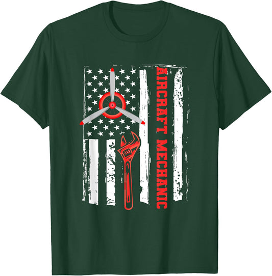 Aircraft Mechanic Us Flag Engineer - Aircraft Mechanic T-Shirt - T-Shirt | Forest