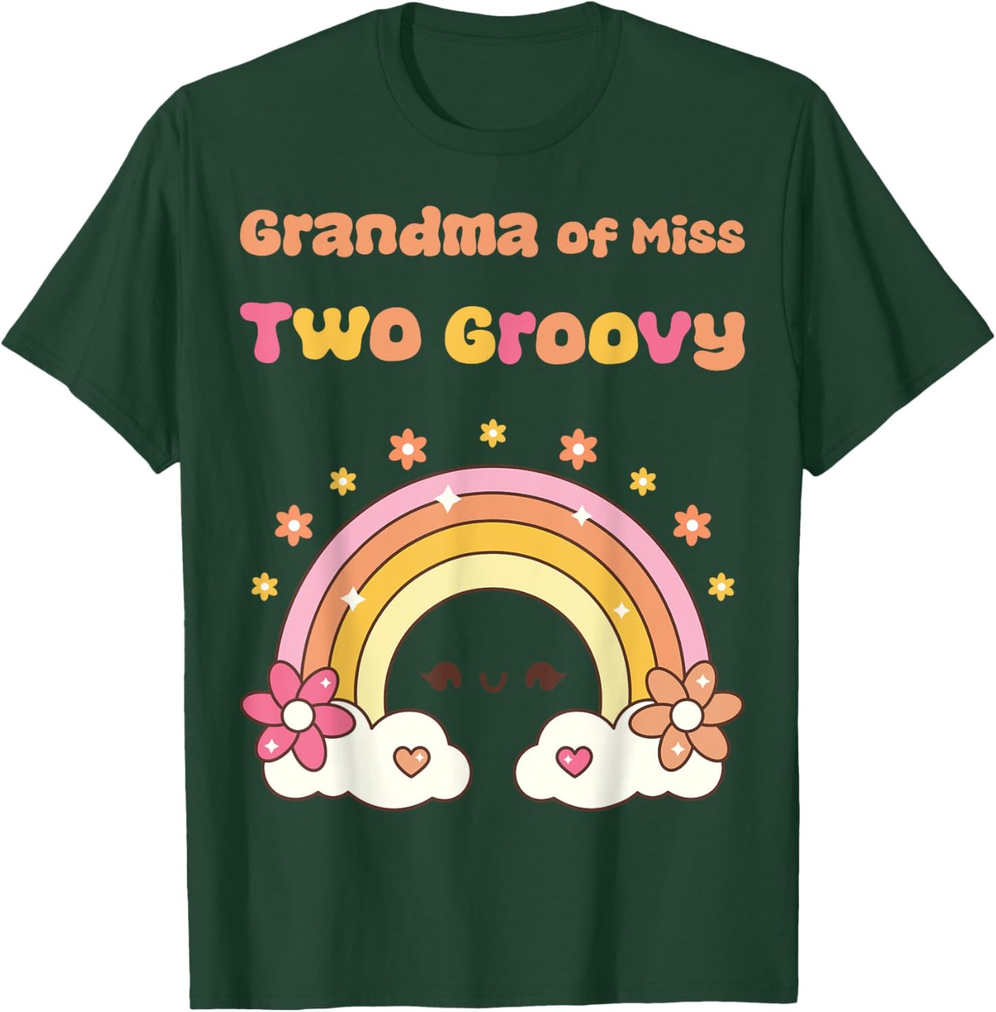 Grandma of Miss Two Groovy Boho Girl 2nd Birthday Outfit T-Shirt - T-Shirt | Forest