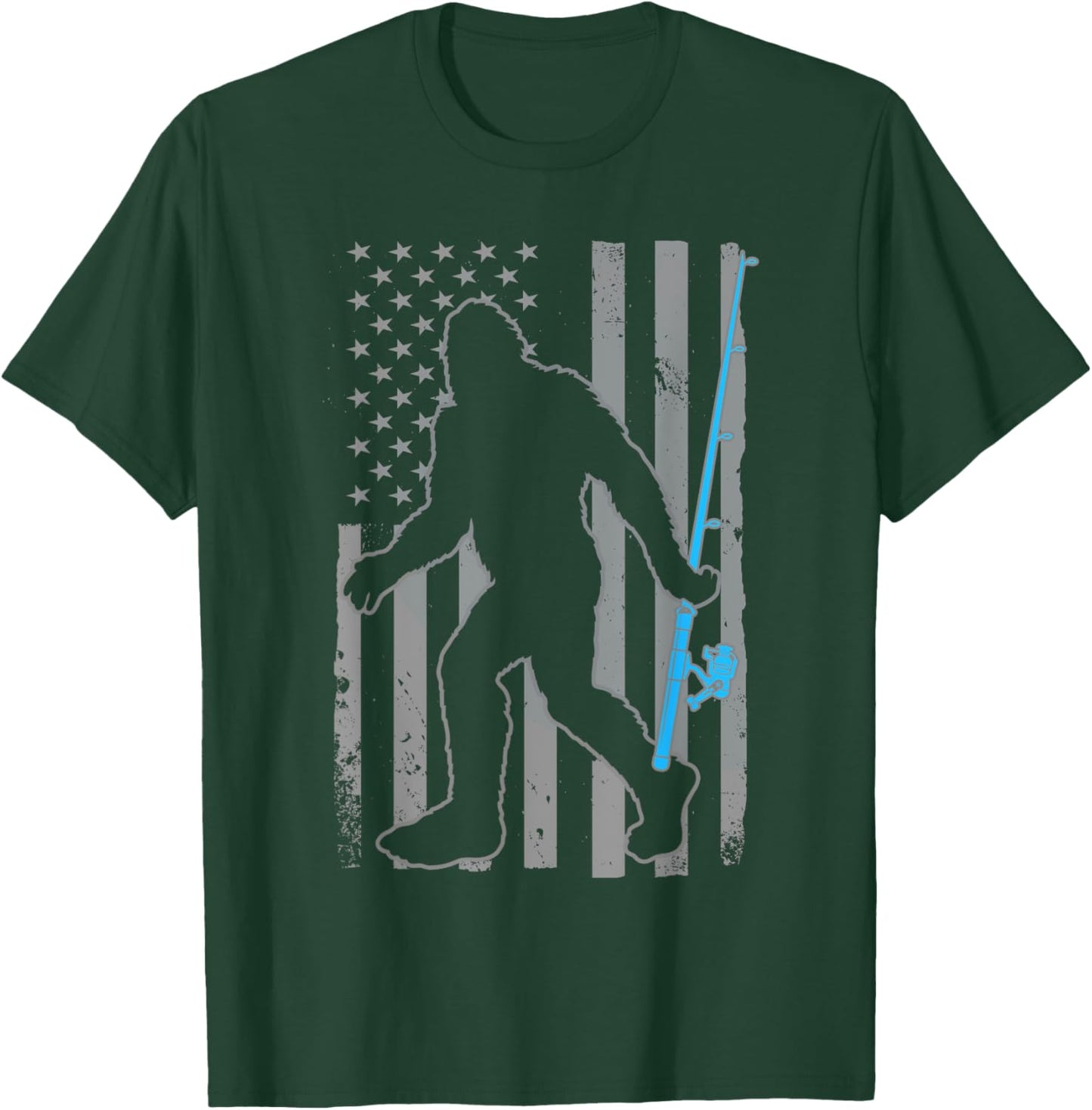 American Flag Fish Fisher Fisherman Funny Bass Fishing USA T-Shirt - T-Shirt | Forest