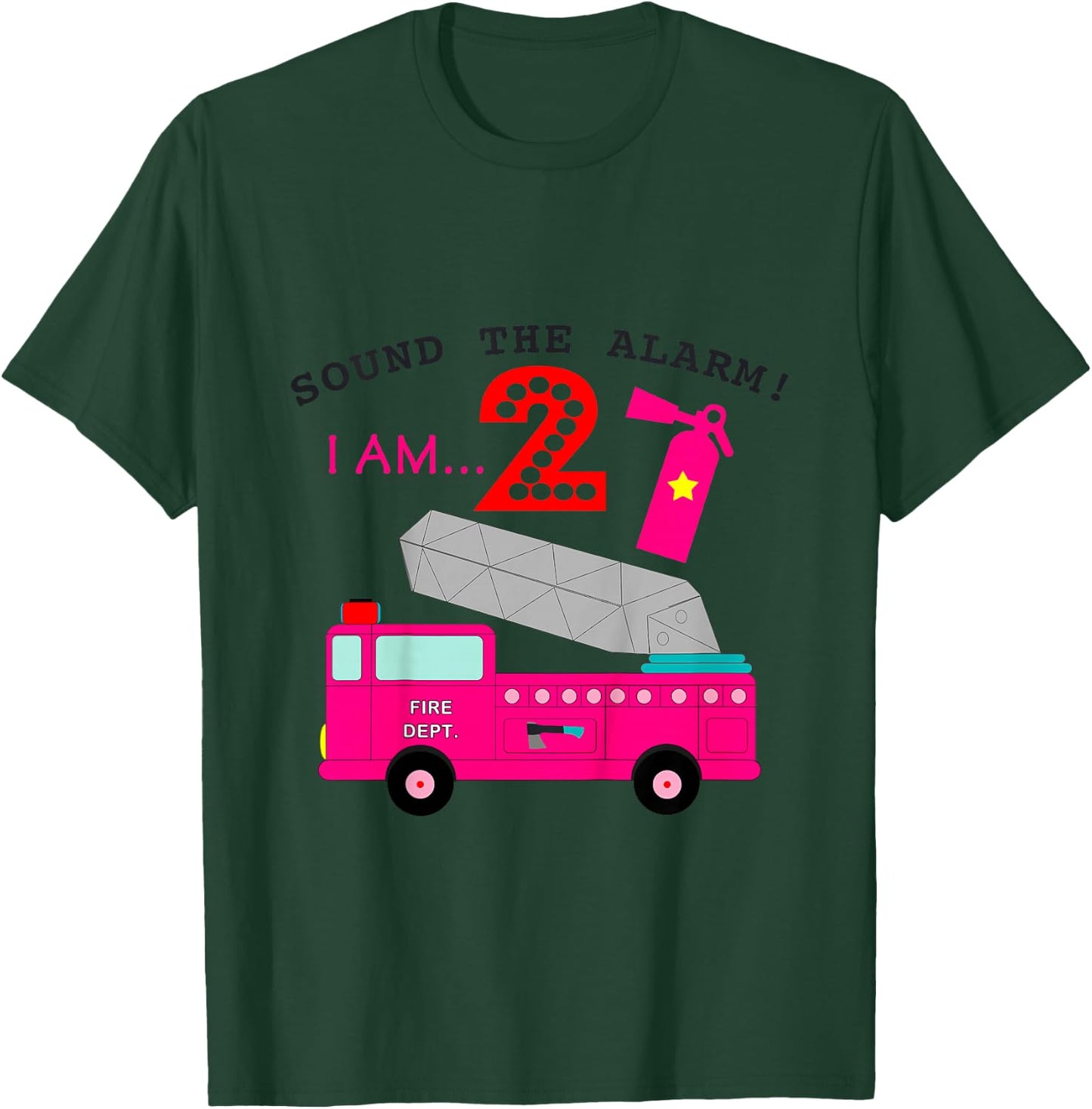 Pink Fire Truck for Girls 2 Years Old Second Birthday Party T-Shirt - T-Shirt | Forest