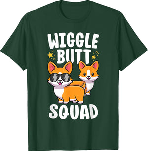 Funny Corgi Shirt For Kids Women Wiggle Butt Squad Crew T-Shirt - T-Shirt | Forest