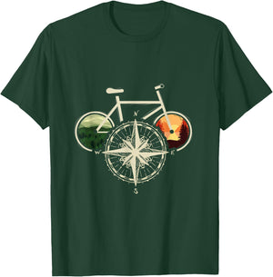 Retro Bicycle With Compass & Mountains I Bicycle Cycologist T-Shirt - T-Shirt | Forest