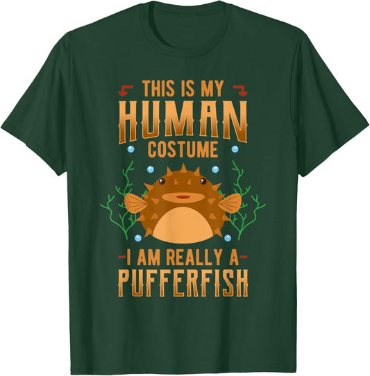 Pufferfish Blowfish Human Costume Sea Squab Balloonfish T-Shirt - T-Shirt | Forest