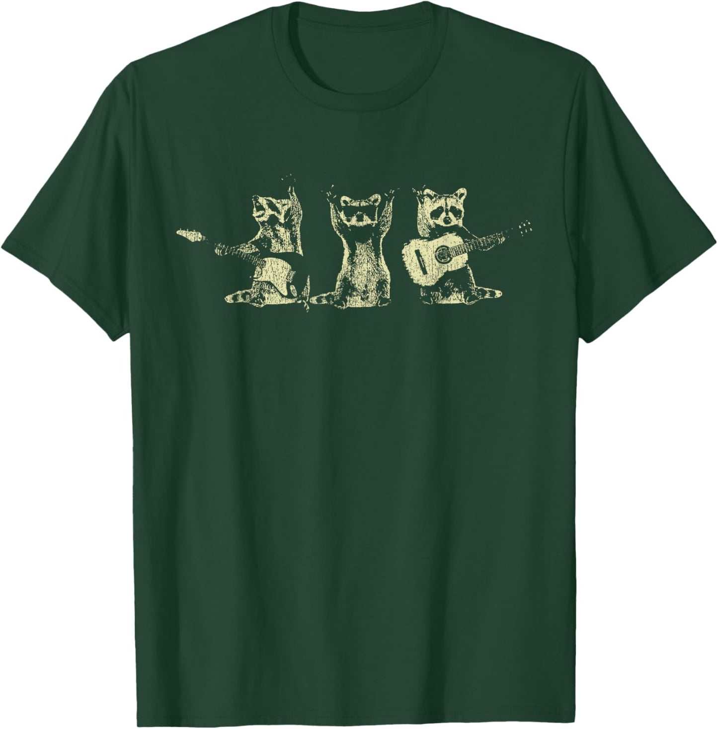 Funny Raccoon Music Band Electric Acoustic Guitar Racoons T-Shirt - T-Shirt | Forest