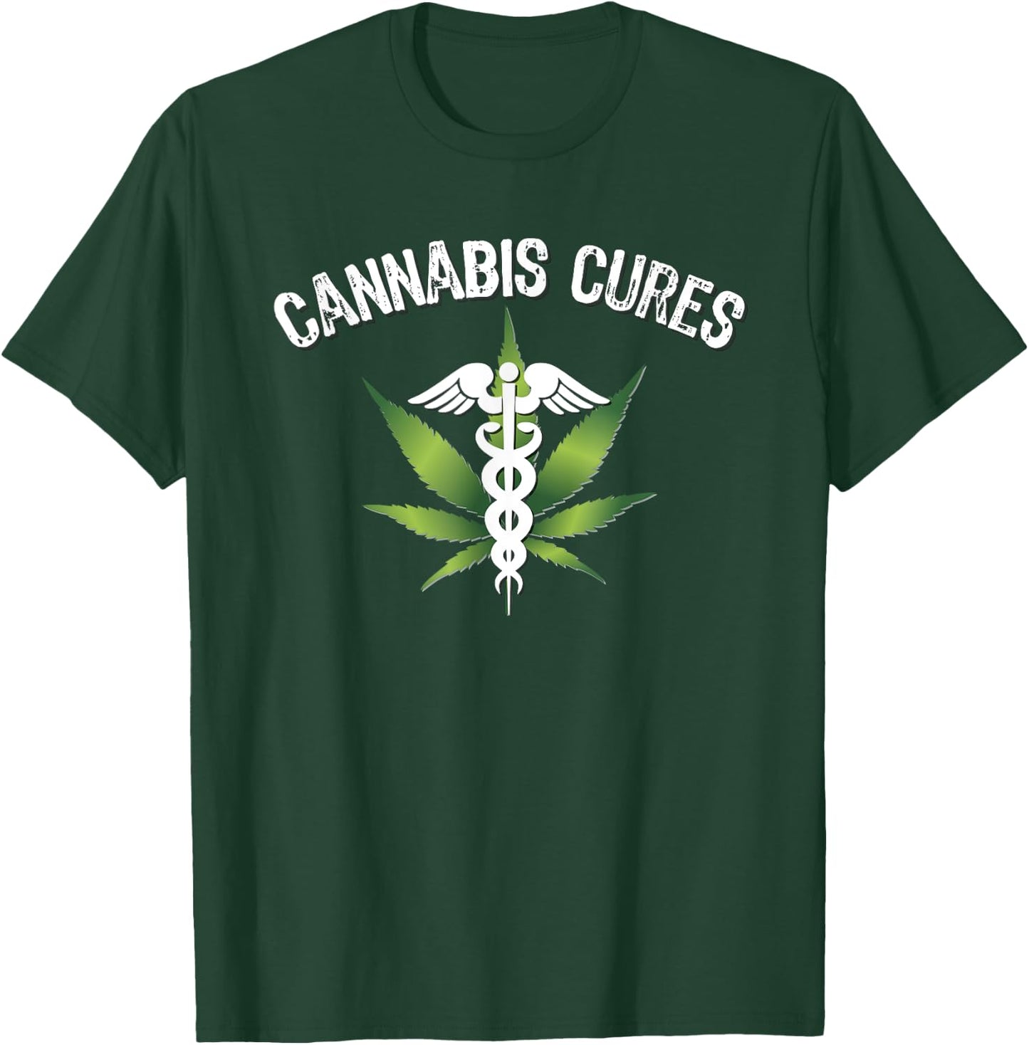 Prime Shirt Shop Stoner Cannabis Cures Medical Marijuana Leaf Graphic Adult - Black, Small T-Shirt - T-Shirt | Forest