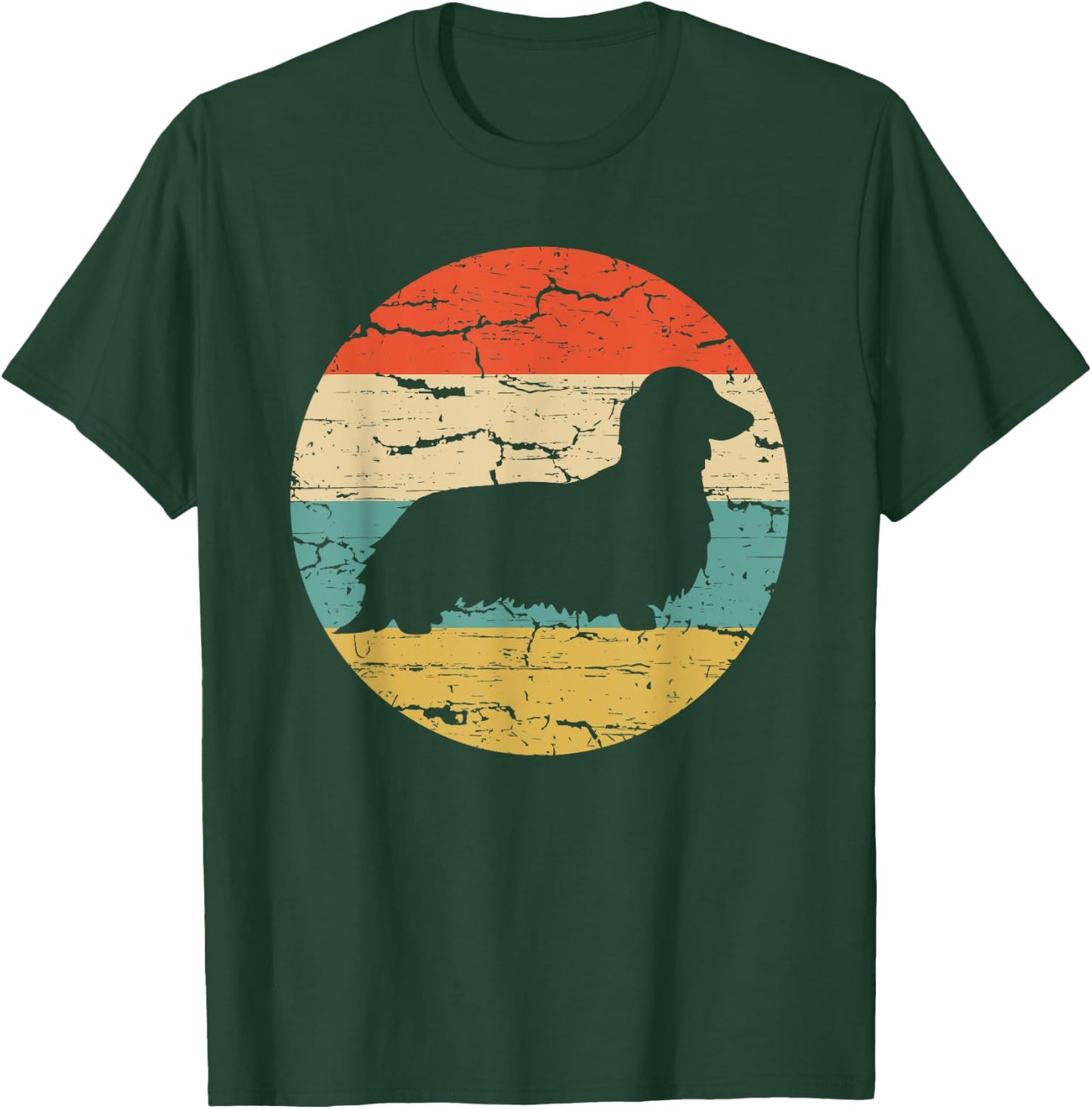 Dachshund Long Haired Dog Vintage Mom Dad Retro Men Women Girls Kids T-Shirt - T-Shirt | Forest