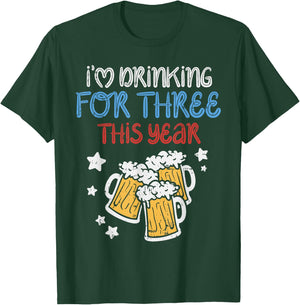 Drinking For Three Funny Baby 4th Of July Pregnancy Soon Dad T-Shirt - T-Shirt | Forest