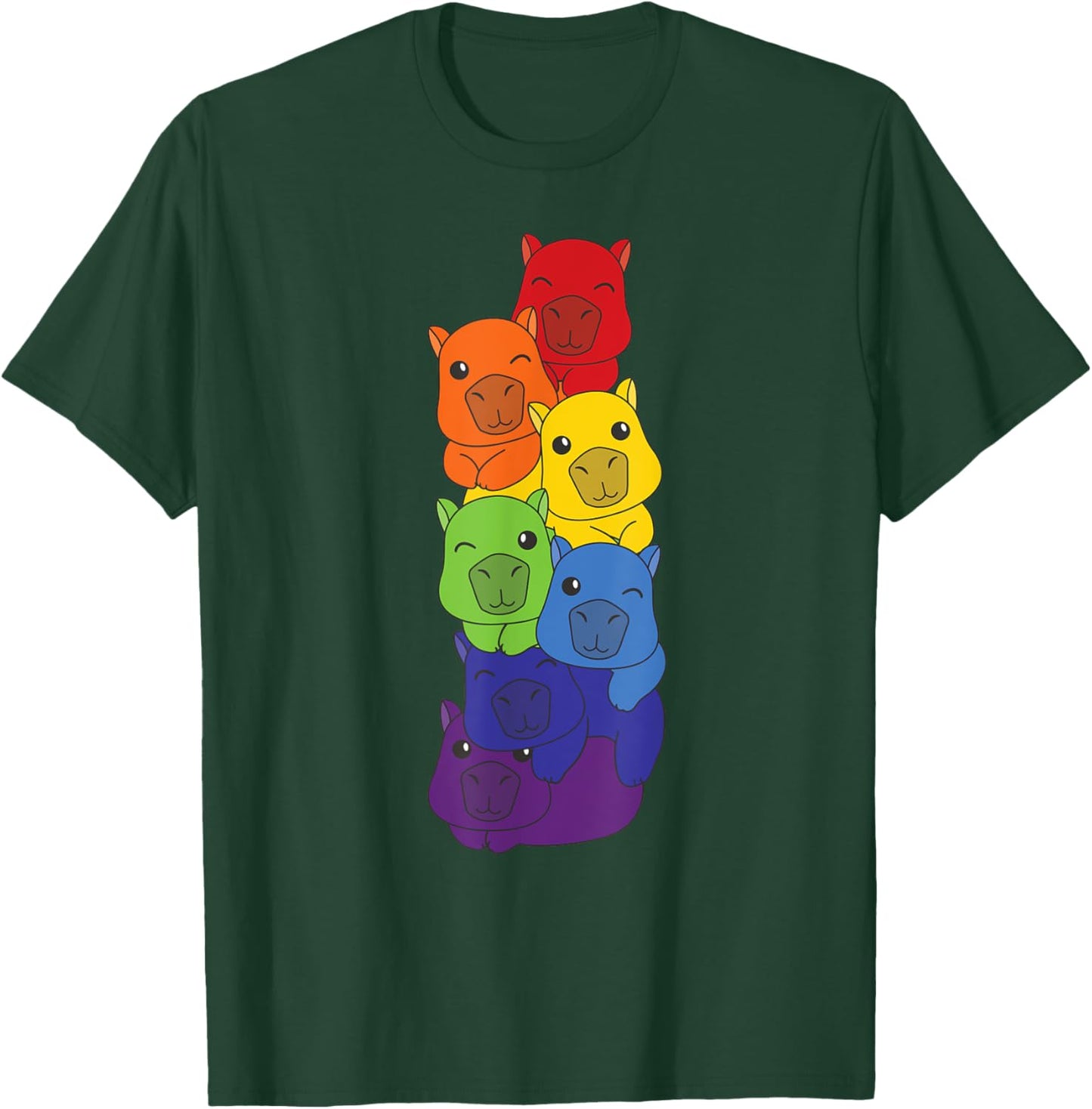 Rainbow Capybaras Cute Animals Colorful Capybara T-Shirt - T-Shirt | Forest