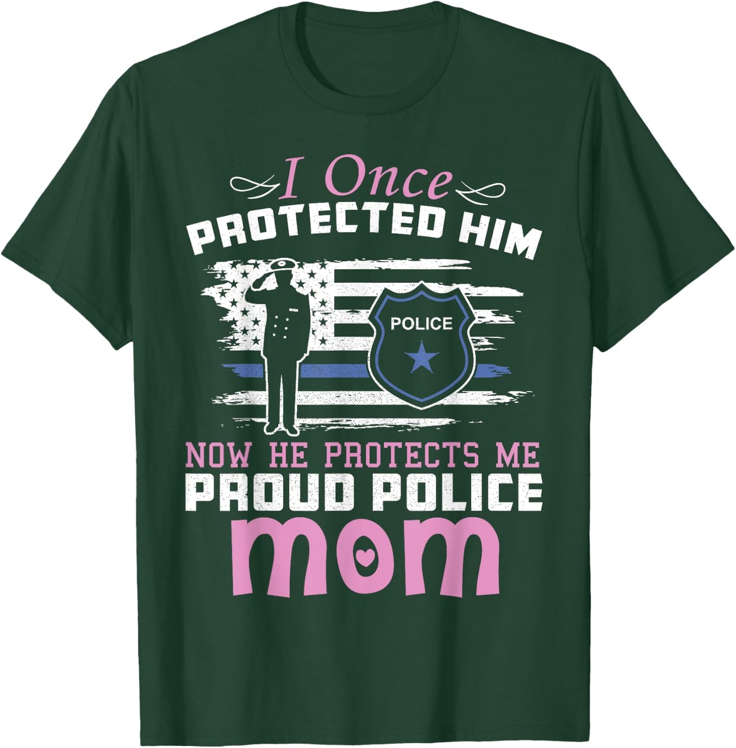 American Police Thin Blue Line Gift Proud Mom T-Shirt - T-Shirt | Forest