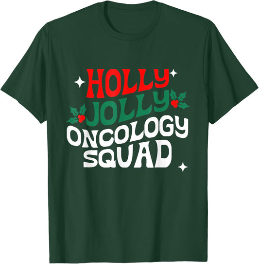 Retro Holly Christmas Jolly Oncology Squad Funny Xmas T-Shirt - T-Shirt | Forest
