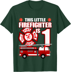 1 Year Old Firefighter Birthday Party Fire Truck 1st Gift T-Shirt - T-Shirt | Forest