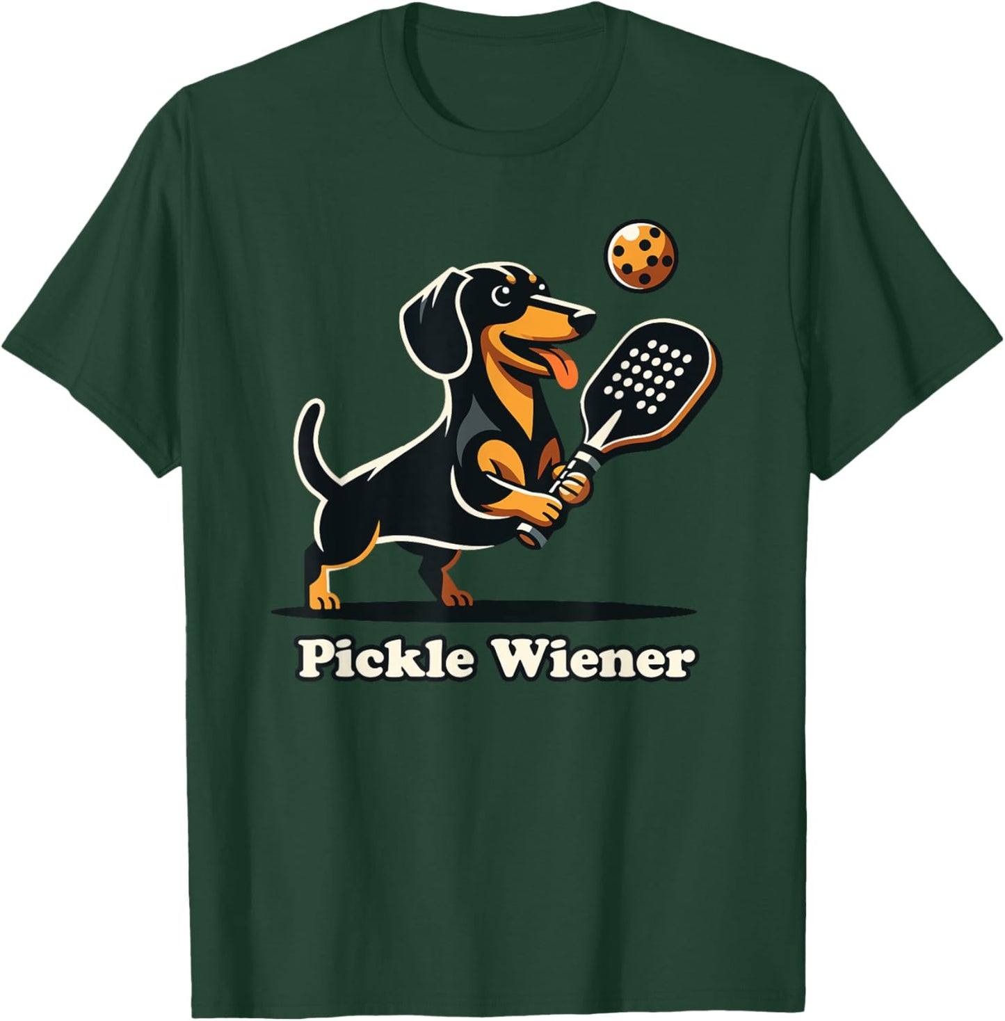 Dog Playing Pickleball Pickle Wiener Dog Dachshund Funny T-Shirt - T-Shirt | Forest