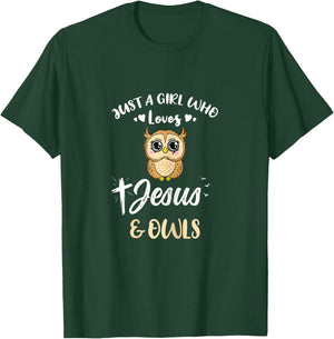 Just A Girl Who Loves Jesus And Owls T-Shirt - T-Shirt | Forest