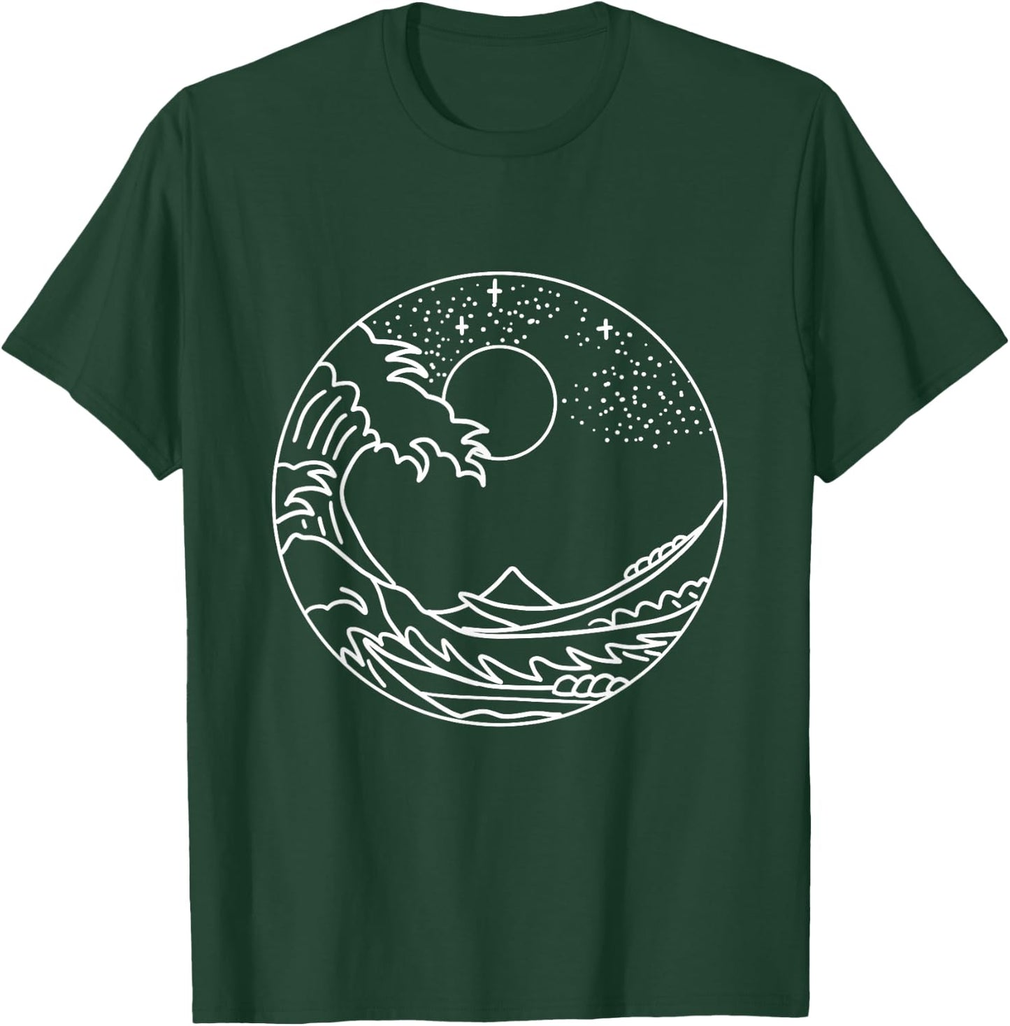 The Great Wave Off Kanagawa Minimal Line Art Nature Gift T-Shirt - T-Shirt | Forest