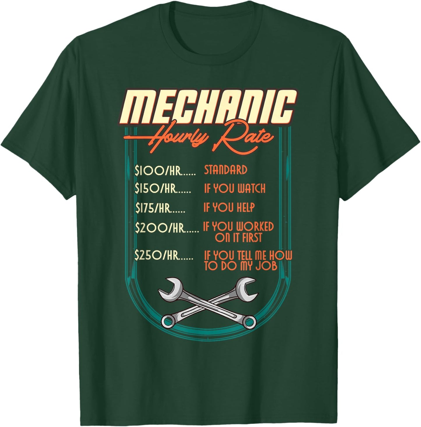 Mechanic Hourly Rate Car Auto Repairman Labor Rates T-Shirt - T-Shirt | Forest