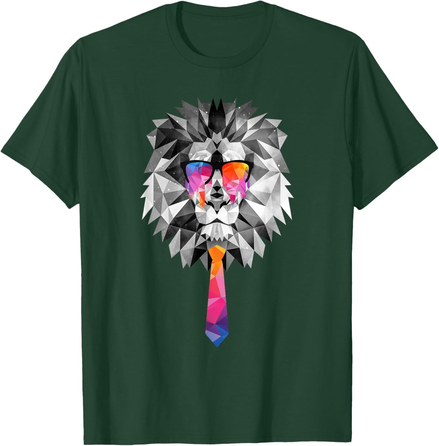 Lion Head with Sunglasses Geometric Low Poly T-Shirt - T-Shirt | Forest