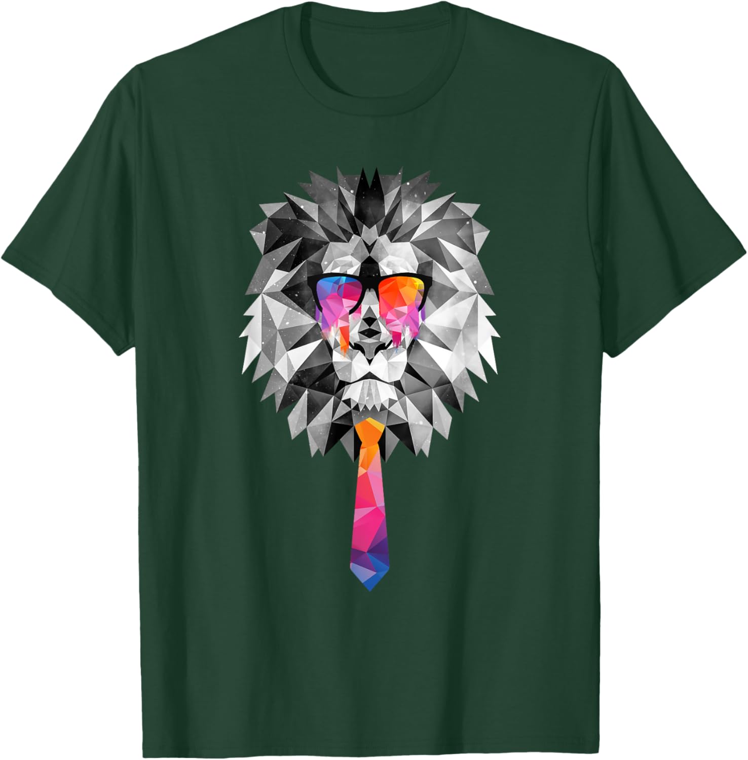 Lion Head with Sunglasses Geometric Low Poly T-Shirt - T-Shirt | Forest