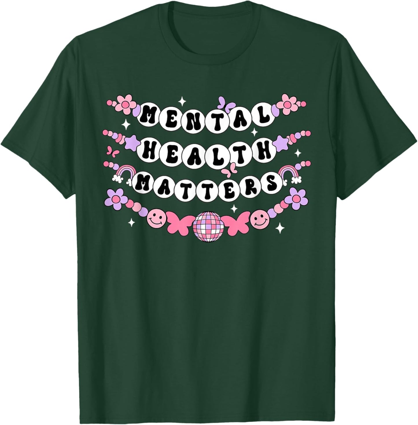 Mental Health Matters Groovy Friendship Bracelet Self Love T-Shirt - T-Shirt | Forest