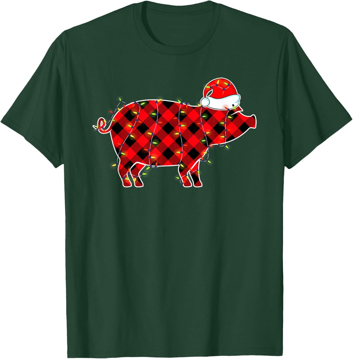 Red Plaid Pig Christmas Lights Pajamas Adult Kids T-Shirt - T-Shirt | Forest