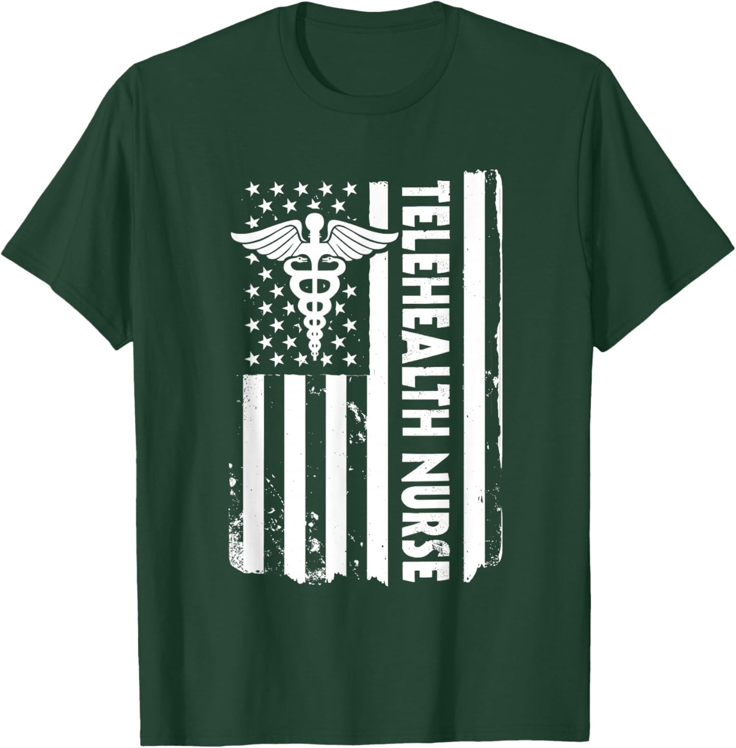 USA Flag Telehealth Nurse American Virtual Nursing America T-Shirt - T-Shirt | Forest