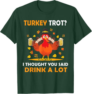 Turkey Trot Squad Running Drinking Matching Thanksgiving T-Shirt - T-Shirt | Forest