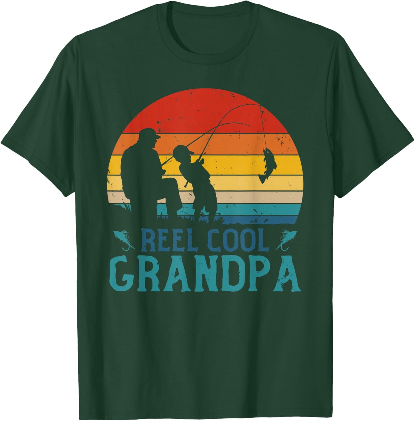 Vintage Fishing Reel Cool Grandpa Fisherman Father's Day T-Shirt - T-Shirt | Forest