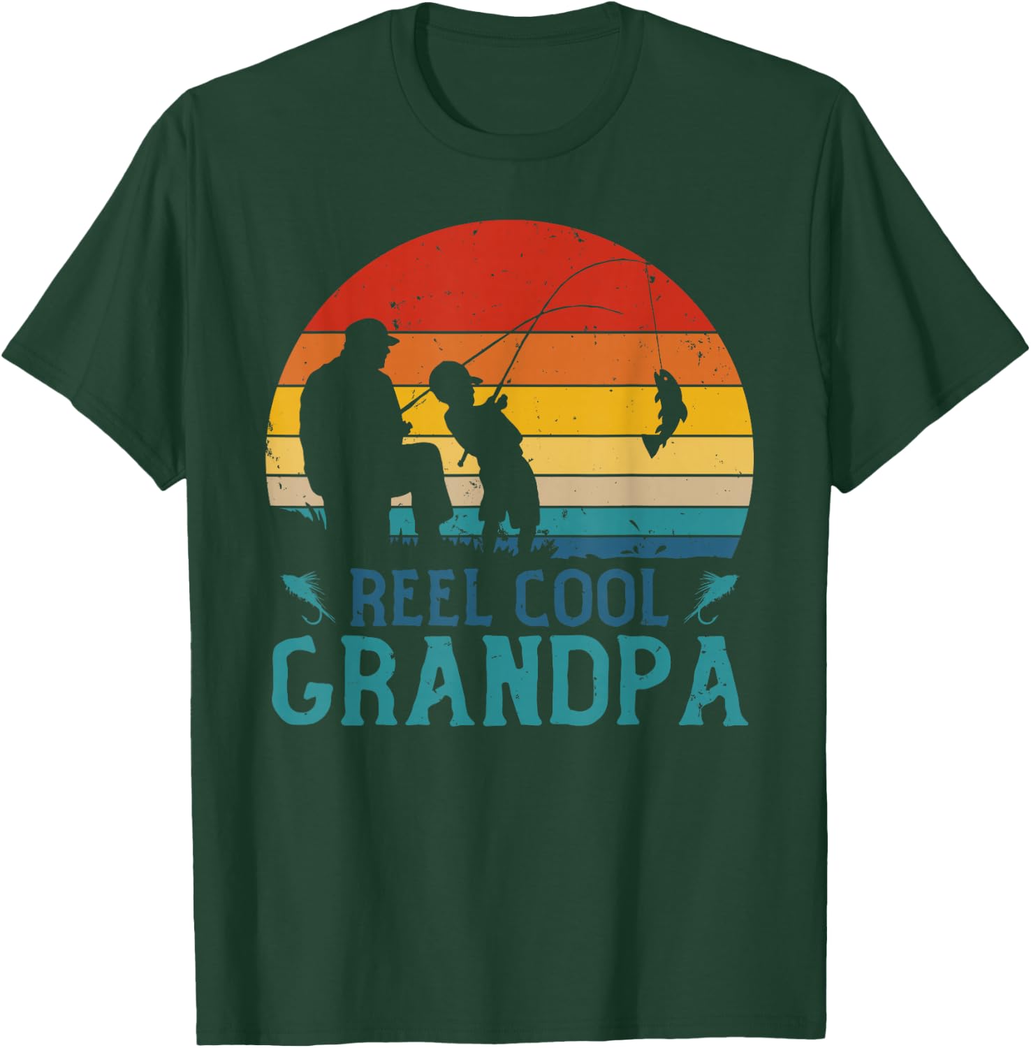 Vintage Fishing Reel Cool Grandpa Fisherman Father's Day T-Shirt - T-Shirt | Forest