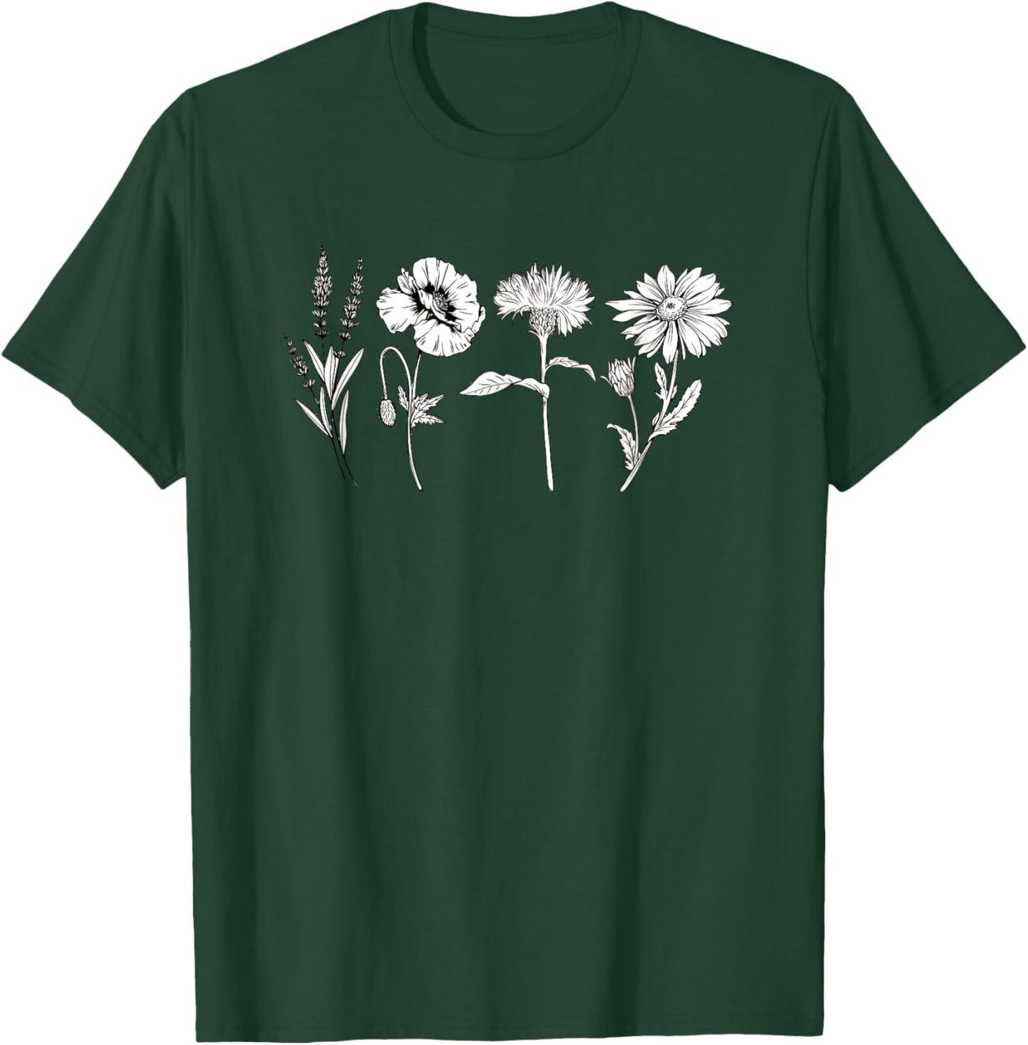 Women's Botanical Wildflower Flower T-Shirt - T-Shirt | Forest