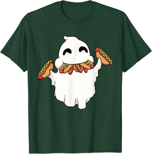 Funny Ghost With Hot Dogs Halloween Hotdog Lover Food Kids T-Shirt - T-Shirt | Forest
