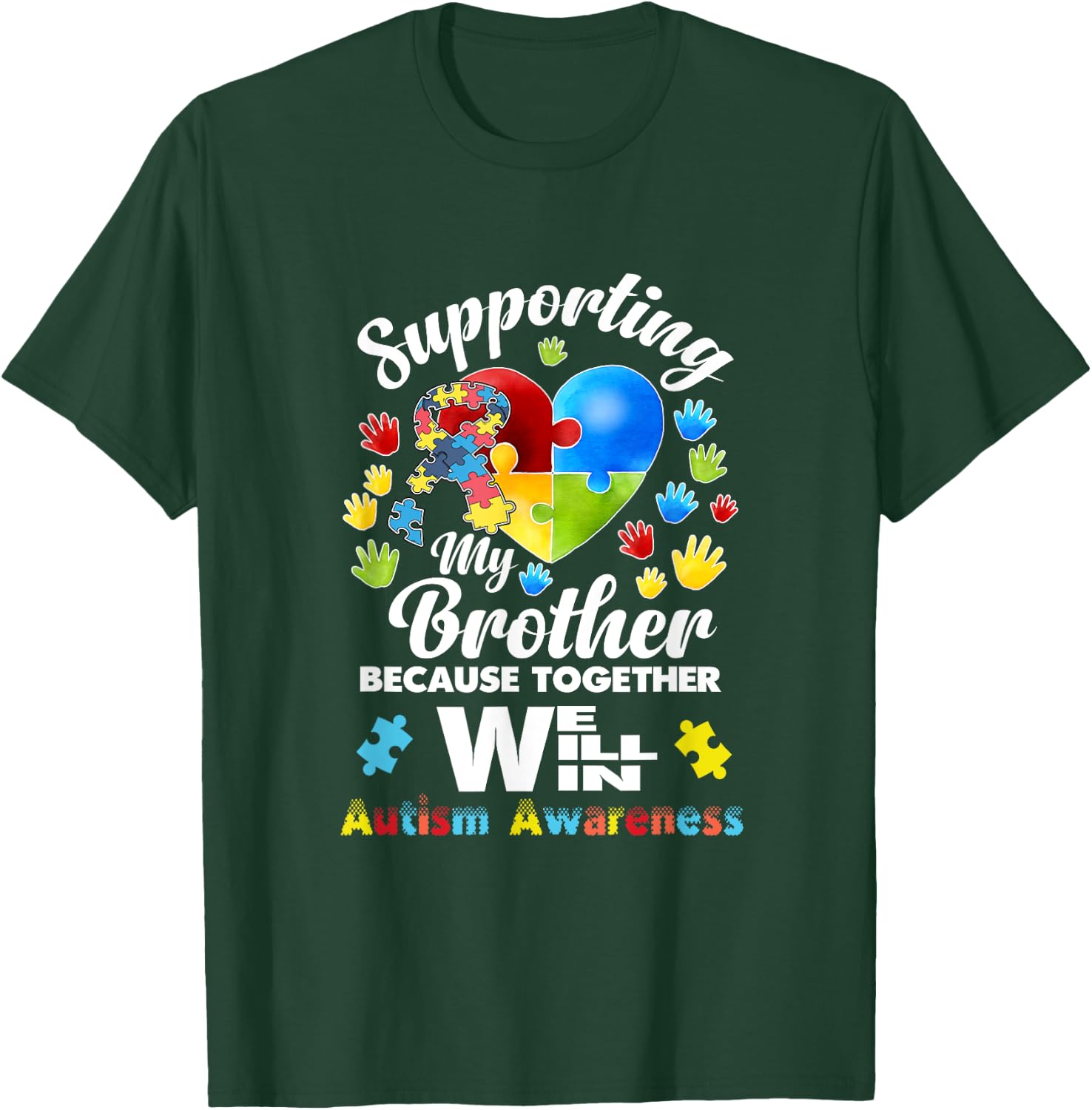 Supporting My Brother Puzzle Autism Awareness Month Shirt T-Shirt - T-Shirt | Forest
