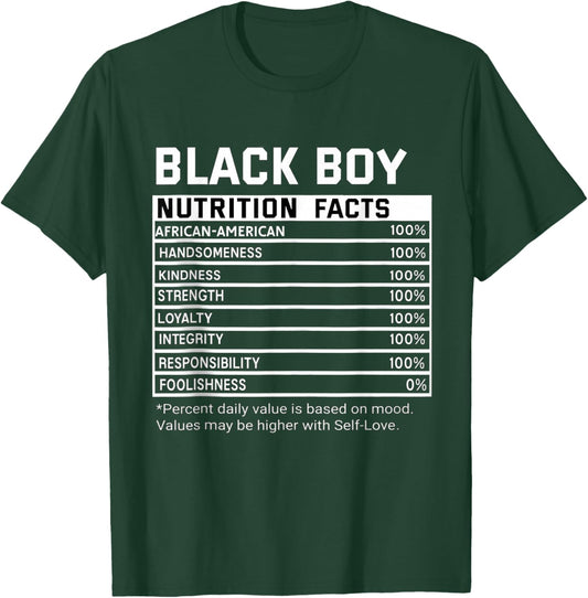 Black History Month Nutrition Facts Black Boy Melanin Boys T-Shirt - T-Shirt | Forest