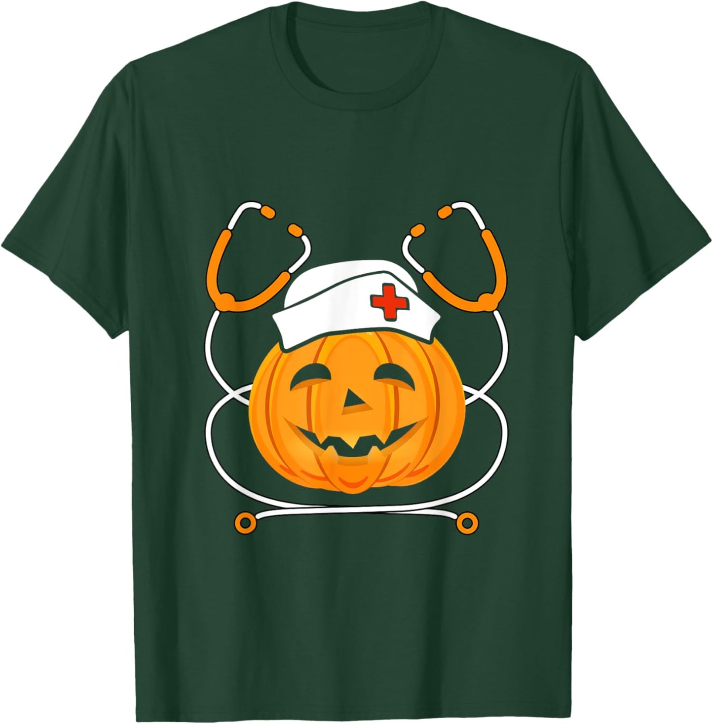 Pumpkin Nurse Stethoscope Nursing Halloween Costume T-Shirt - T-Shirt | Forest