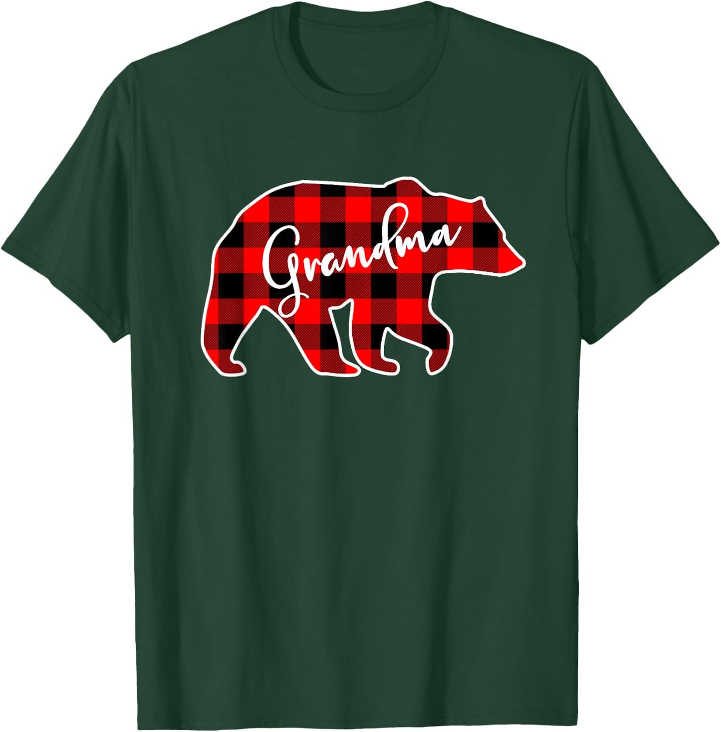 Grandma Bear Red Plaid Matching Family Christmas T-Shirt - T-Shirt | Forest
